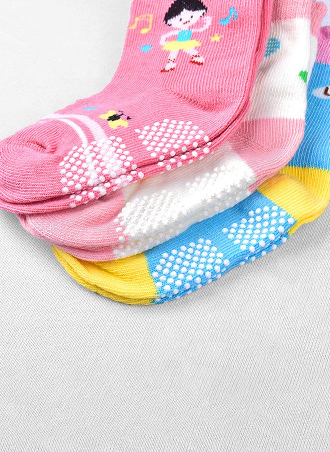 FOOTPRINTS Moms Home Infants Pack Of 3 Patterned Cotton Anti-Skid Ankle Length Socks - Image 3